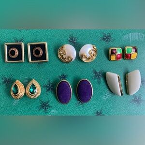 Lot of 6 Large Gold Toned Clip-On Earrings Vintage 1980s Dynasty Mobwife